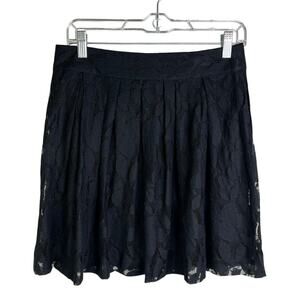 Loft Skirt Womens 4P Black Pleated Laced‎ Overlay Tennis Style Back Zip Flirty